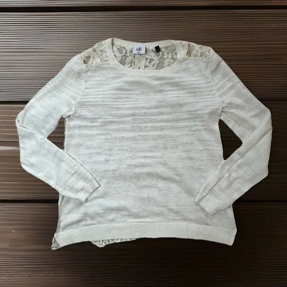 Cabi Sweater Women's XS White Cream Sophia Lace Back Sweater Feminine 5005 - Picture 4 of 14